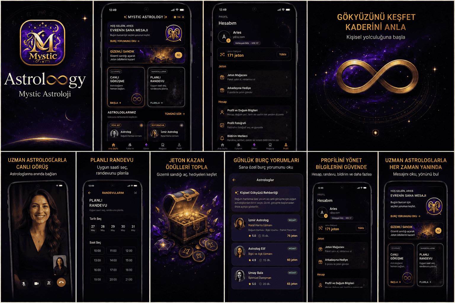 Astroloogy mobil uygulaması ekranları